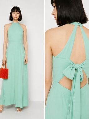 Warehouse Mint Green Halter Backless Maxi Dress